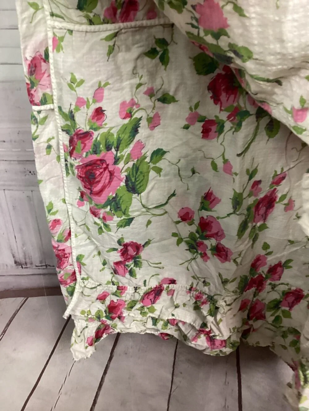 Vintage Floral Pink Ruffled Bedspread Coverlet Double
